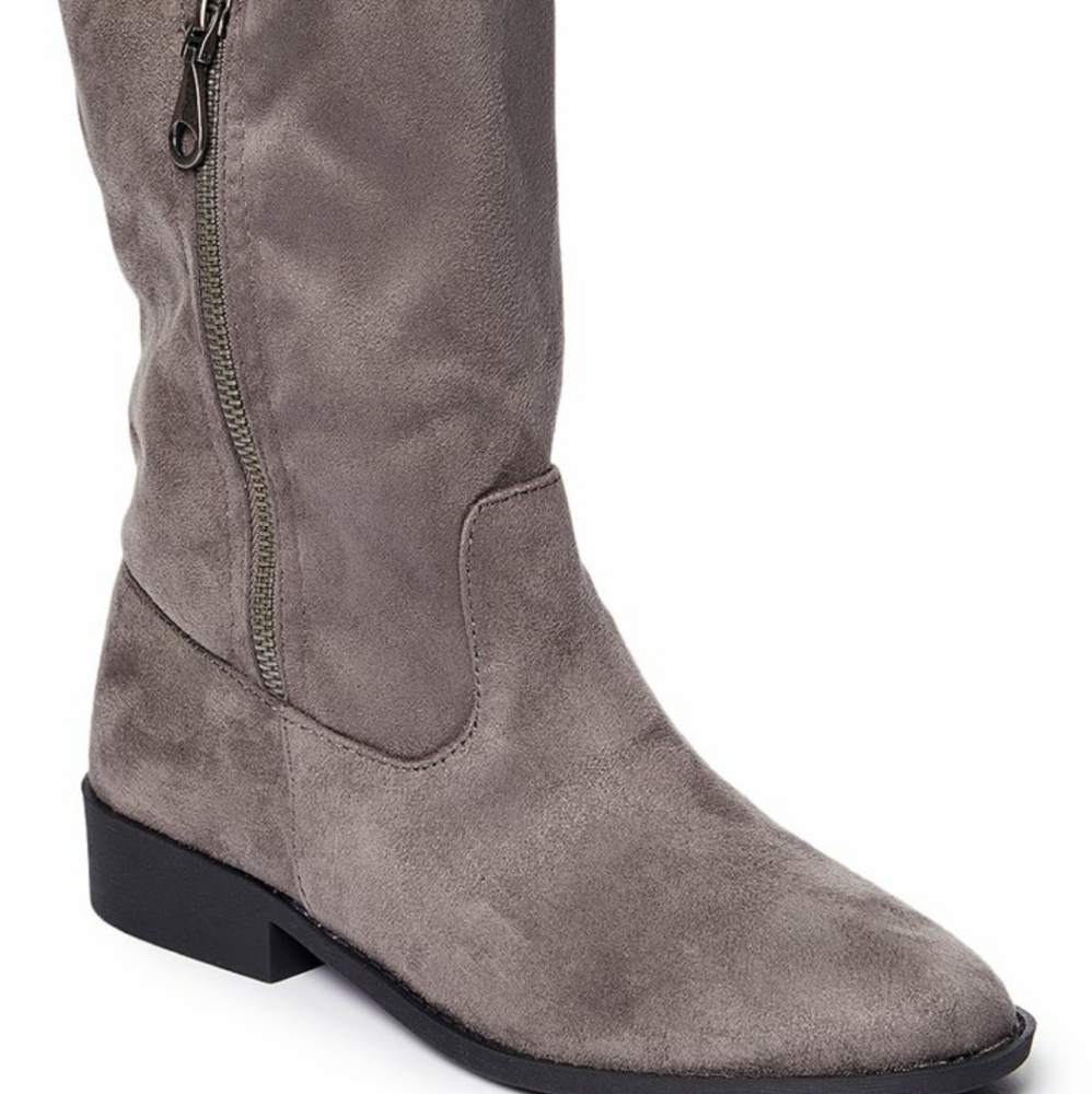 Gray Sherpa Fold-Over Boot Rounded Toe